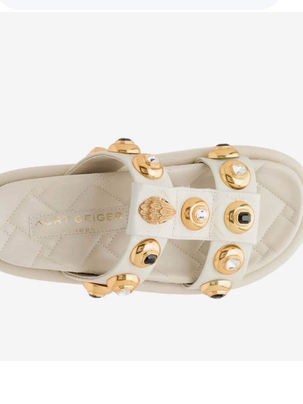 Kurt Geiger Orson Cream Slide Sandals with Gold Jewel Studs - Picture 8 of 8